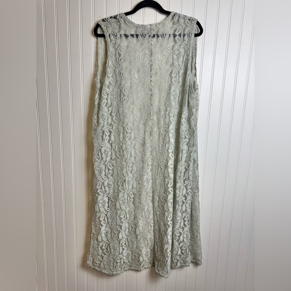 LulaRoe Pale Green/Grey Lace Sleeveless Duster Size Large R14 - Picture 5 of 5